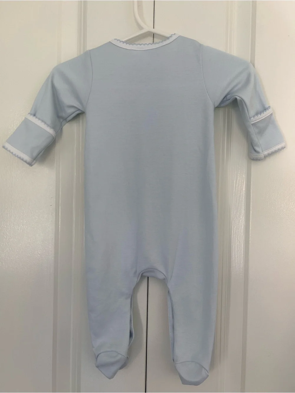 Magnolia Baby newborn baby light blue footie embroidered Santa Christmas tree